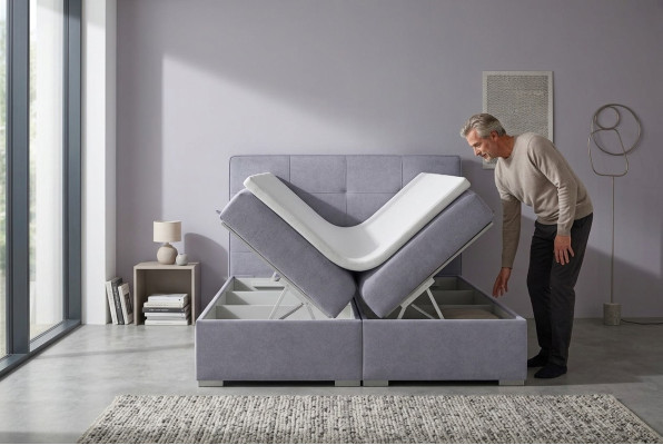 Boxspring Bett Hotel Doppel Textil Luxus Betten Polster Bettkasten Funktion Neu