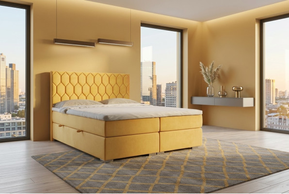 Boxspring Bett Hotel Doppel Luxus Betten Polster Funktion Bettkasten Gelb Samt