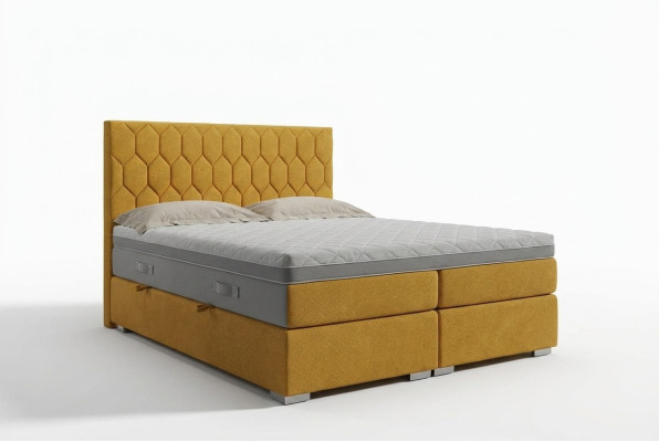 Boxspring Bett Hotel Doppel Luxus Betten Polster Funktion Bettkasten Gelb Samt