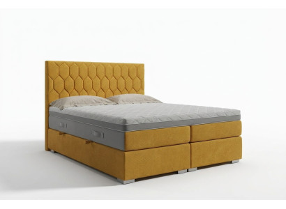 Boxspring Bett Hotel Doppel Luxus Betten Polster Funktion Bettkasten Gelb Samt
