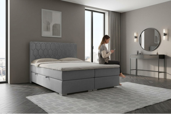 Boxspring Bett Hotel Doppel 180x200cm Luxus Betten Polster Funktion Kasten Grau