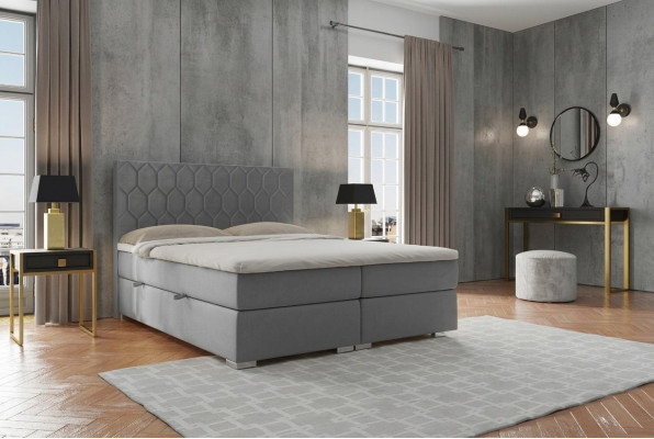 Boxspring Bett Hotel Doppel 180x200cm Luxus Betten Polster Funktion Kasten Grau
