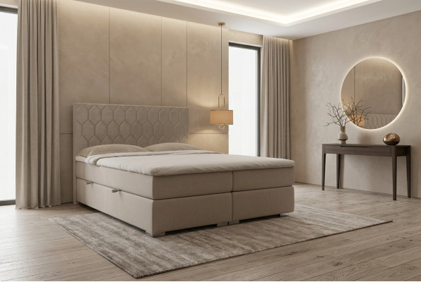 Boxspring Bett Hotel Luxus Betten Polster Funktion Kasten Beige Doppel 180x200