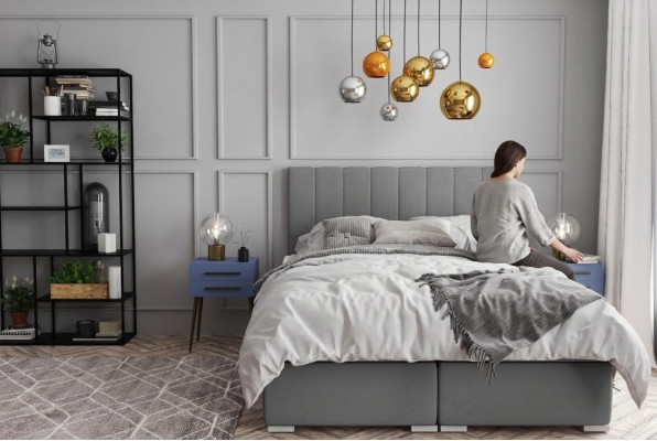 Boxspring Bett Hotel Doppel Betten Design Polster Kasten Funktion Grau