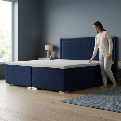 Boxspring Bett Hotel Doppel Design Betten Luxus Polster Kasten Funktion Blau Neu