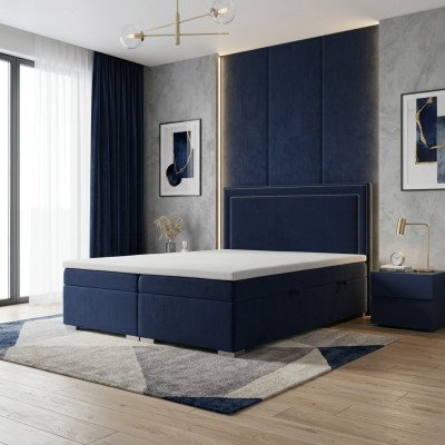 Boxspring Bett Hotel Doppel Design Betten Luxus Polster Kasten Funktion Blau Neu