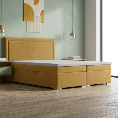 Boxspring Design Bett Hotel Doppel Betten Luxus Polster Bettkasten Funktion Gelb