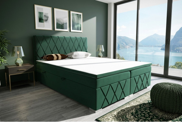 Doppel Bett Komplett Set Matratze Boxspring Topper Betten Funktion Kasten Grün