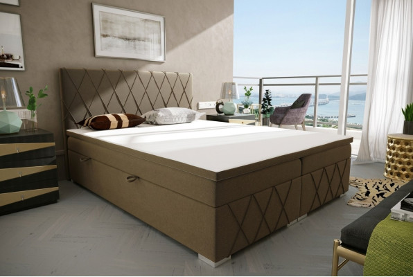 Boxspring Bett Hotel Doppel Samt Luxus Betten Polster Bettkasten Funktion Braun