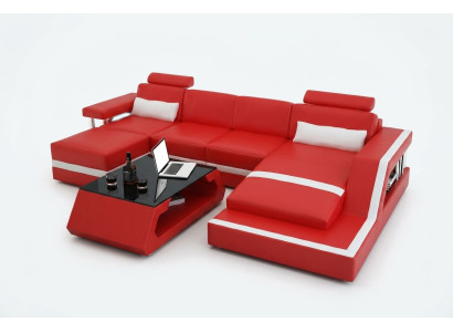 Designer Ecksofa Sofa Wohnlandschaft Big Modernes Ledersofa + USB Couch Polster
