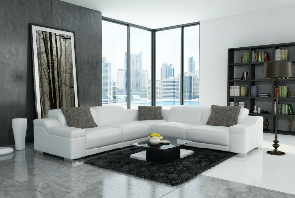 Wohnlandschaft Polster Ecke Eck Sofa mit USB Garnitur Landschaft Leder 2711D