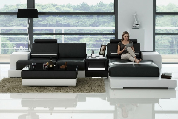 Ledersofa Ecksofa Sofa mit USB,Design Sitz Polster Garnitur Wohnlandschaft 2725B