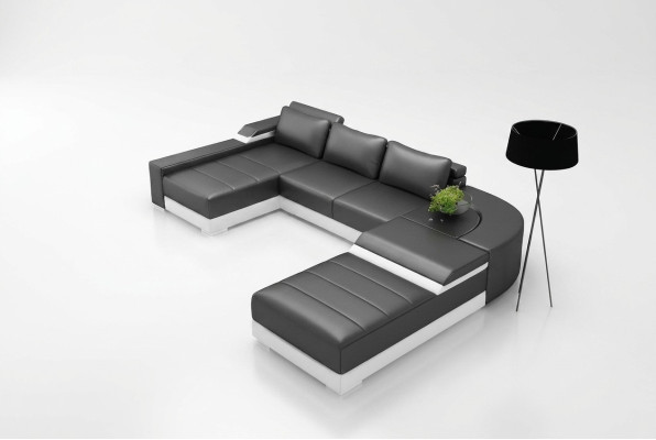 Ecksofa Eck Sofa mit USB Polster Leder Garnitur Wohnlandschaft Liege Bellenberg
