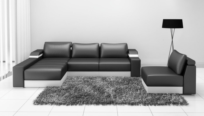 Ecksofa Eck Sofa mit USB Polster Leder Garnitur Wohnlandschaft Chaiselounge