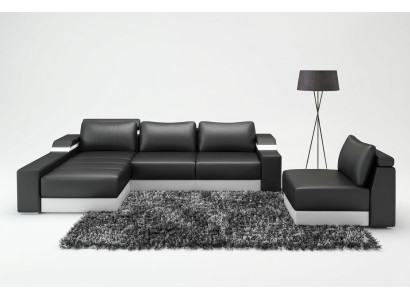 Ecksofa Eck Sofa mit USB Polster Leder Garnitur Wohnlandschaft Chaiselounge
