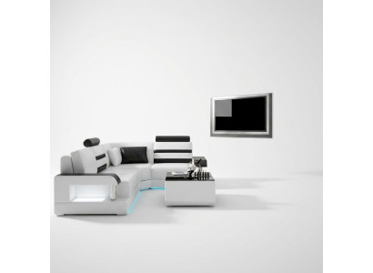 Ledersofa mit USB,Wohnlandschaft Ecksofa Eck Garnitur Design Modern Sofa L6016D