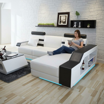 Ledersofa mit USB Wohnlandschaft Ecksofa Eck Garnitur Design Modern Sofa L6016E