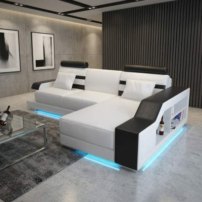 Ledersofa mit USB Wohnlandschaft Ecksofa Eck Garnitur Design Modern Sofa L6016E