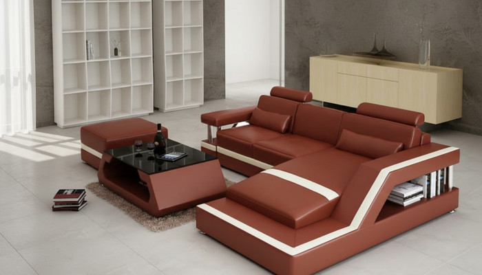 Ledersofa mit USB Wohnlandschaft Ecksofa Eck Garnitur Design Modern Sofa L6002E