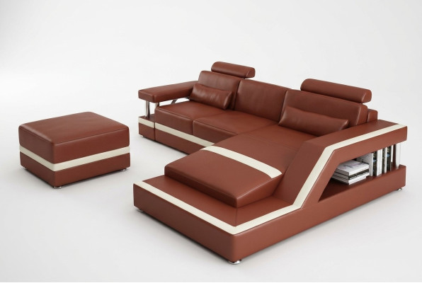 Ledersofa mit USB Wohnlandschaft Ecksofa Eck Garnitur Design Modern Sofa L6002E