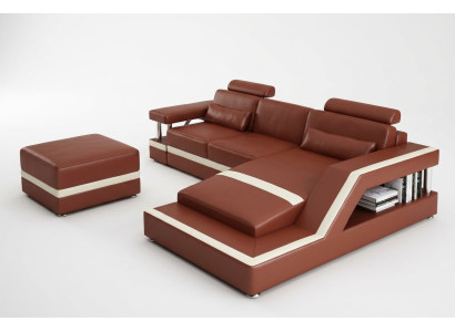 Ledersofa mit USB Wohnlandschaft Ecksofa Eck Garnitur Design Modern Sofa L6002E