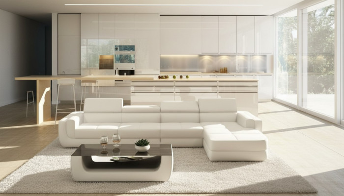 Ecksofa Ledersofa USB Wohnlandschaft L Form Sofa Polster Sitz Ecke Tettau Weiß