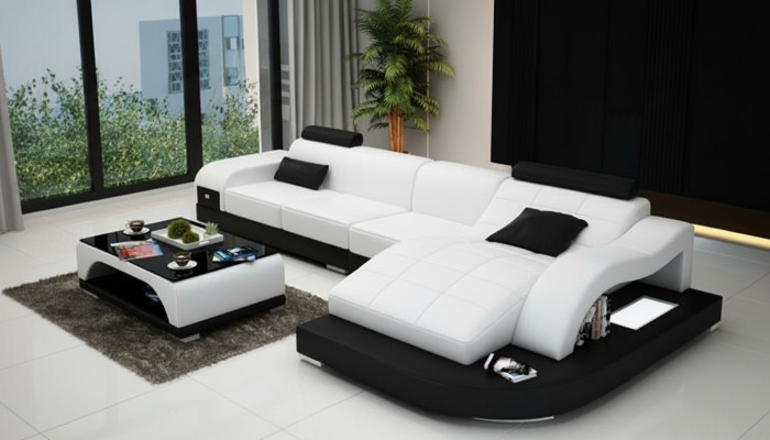 Ecksofa mit USB Polster Eckgarnitur Wohnlandschaft Eckcouch Design Sofa PHM3375