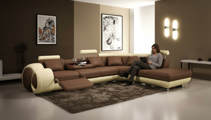 Ledersofa mit USB Wohnlandschaft Ecksofa Eck Garnitur Design Modern Sofa A1163C