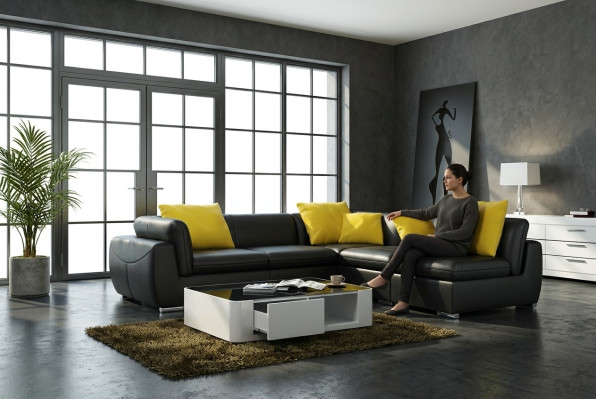 Ledersofa mit USB Wohnlandschaft Ecksofa Eck Garnitur Design Modern Sofa F3014