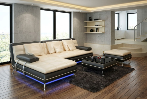 Ledersofa mit USB Wohnlandschaft Ecksofa Eck Garnitur Design Modern Sofa F3015