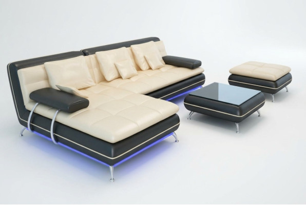 Ledersofa mit USB Wohnlandschaft Ecksofa Eck Garnitur Design Modern Sofa F3015