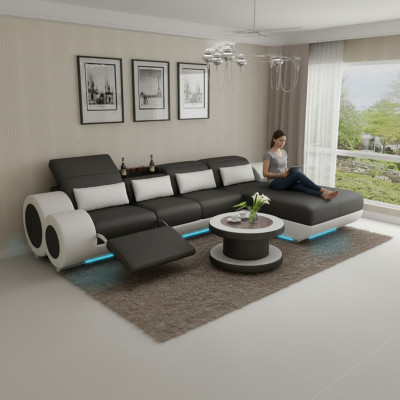 Ledersofa + USB Sofagarnitur Neu Ecksofa Eck Garnitur Design Modern Sofa G8035H