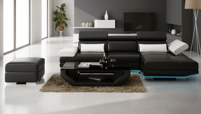 Ledersofa L-Form + USB Wohnlandschaft Ecksofa Garnitur Design Modern Sofa K5009D