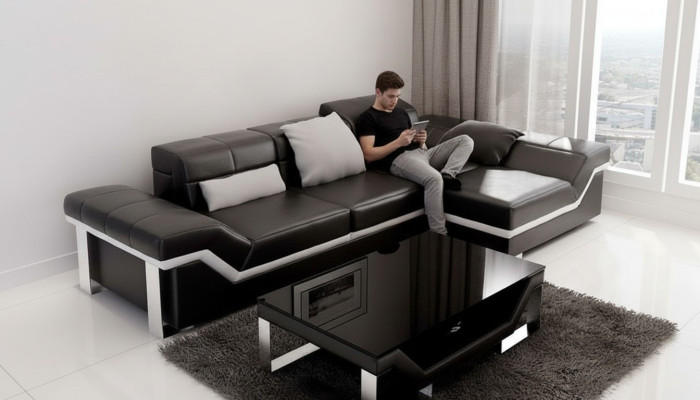 Ledersofa Sofa mit USB,Wohnlandschaft Ecksofa Garnitur Design Modern Sofa K5007F