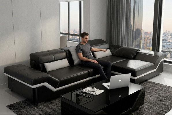 Ledersofa Ecksofa mit USB Sofa Garnitur Couch Wohnlandschaft Polster Sofa Neu