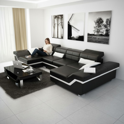 Big Ledergarnitur Polster Neu Ledersofa XXL Sofa mit USB Ecksofa Wohnlandschaft