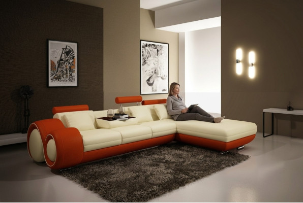 Ledersofa mit USB Wohnlandschaft Ecksofa Eck Garnitur Design Modern Sofa A1163E