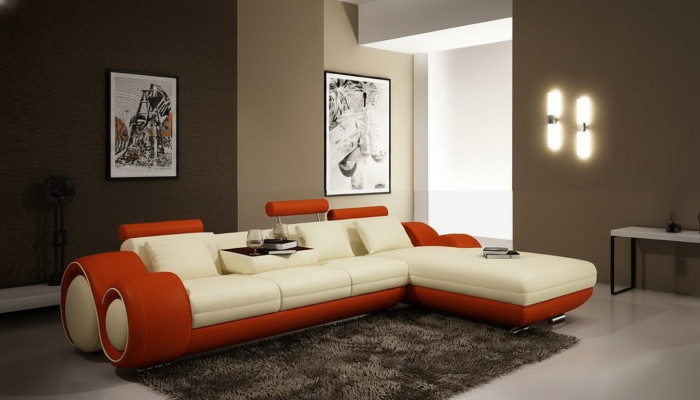 Ledersofa mit USB Wohnlandschaft Ecksofa Eck Garnitur Design Modern Sofa A1163E
