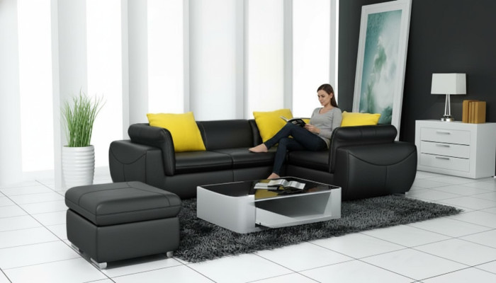 Ledersofa mit USB Wohnlandschaft Ecksofa Eck Garnitur Design Modern Sofa F3014C