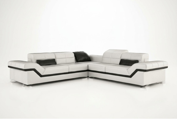Ledersofa XXL Wohnlandschaft Couch Design Sofa mit USB Ecksofa Sofagarnitur Weiß