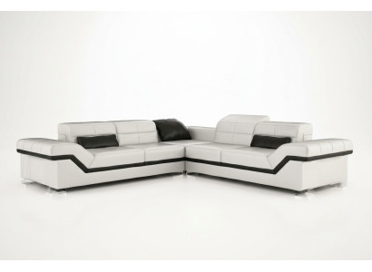 Ledersofa XXL Wohnlandschaft Couch Design Sofa mit USB Ecksofa Sofagarnitur Weiß