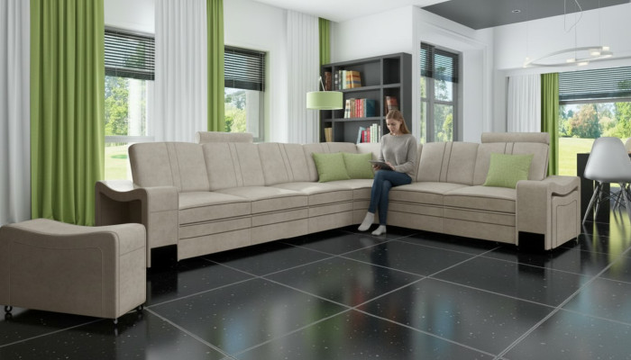 Stoff Couch Textil Polster Eckcouch Sofa + USB Ecksofa Wohnlandschaft Stoffsofa