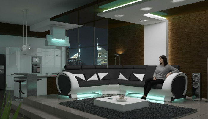 Ecksofa mit USB Ledersofa Ledergarnitur Eckcouch Design Sofa Leder Couch "VIGO"