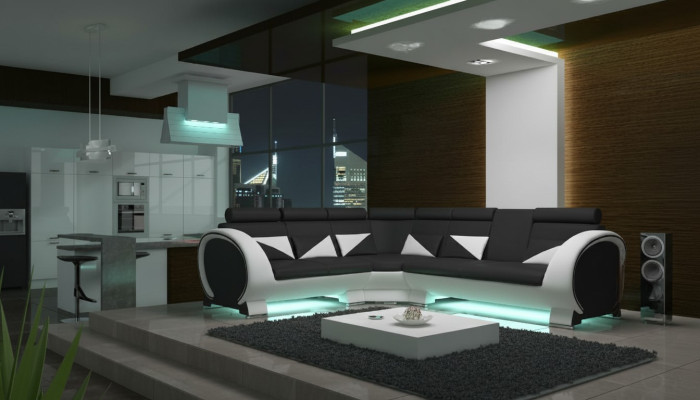 Ecksofa mit USB Ledersofa Ledergarnitur Eckcouch Design Sofa Leder Couch "VIGO"