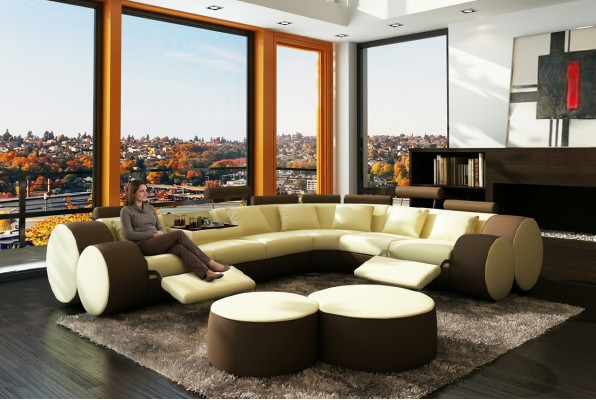 Designer Ledersofa+USB Eckcouch Sofa Ledercouch Sofa Wohnlandschaft Made In EU