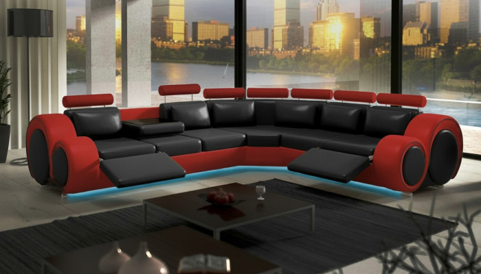 Leder Sofa mit USB Design Sofa Ledercouch Wohnlandschaft Eckcouch "BERLIN"