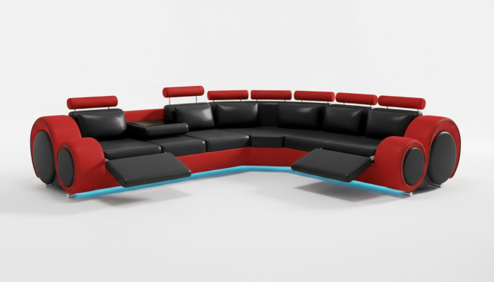 Leder Sofa mit USB Design Sofa Ledercouch Wohnlandschaft Eckcouch "BERLIN"