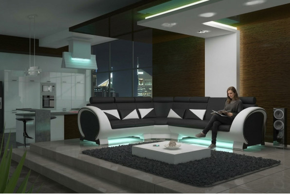 Designer Ecksofa Wohnlandschaft Sofa + USB Polster Garnitur Lounge Sofas Couchen