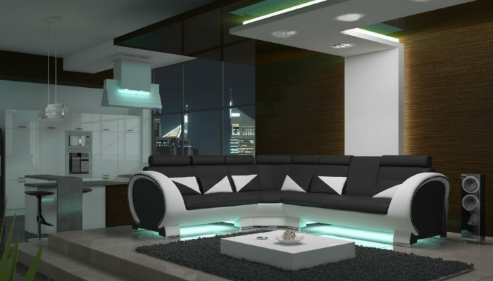 Designer Ecksofa Wohnlandschaft Sofa + USB Polster Garnitur Lounge Sofas Couchen