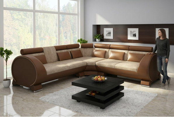 Ecksofa VIGO Sofa + USB Eckgarnitur Ledersofa Leder Textil Stoff LT01 Eckcouch